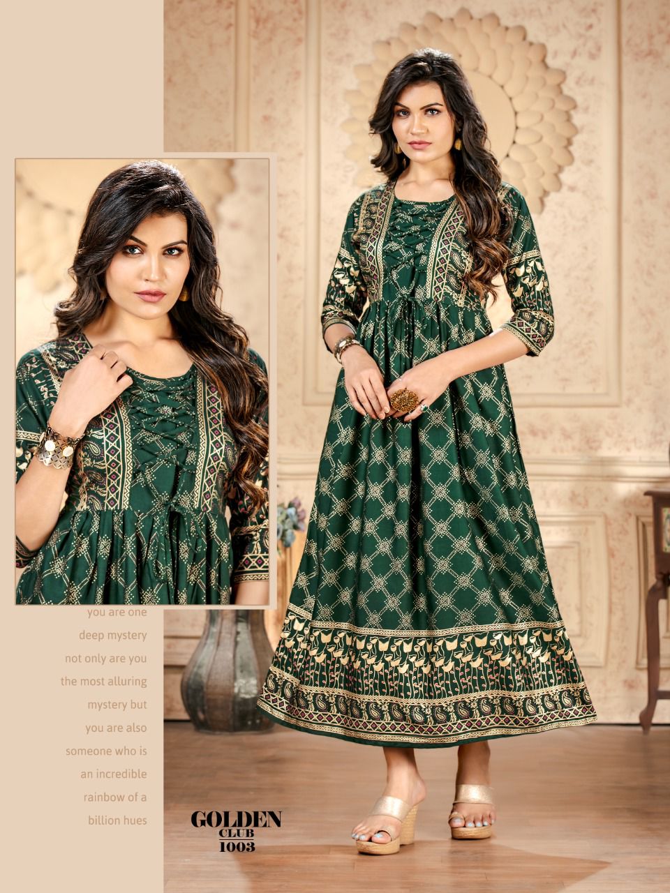 Golden Club 1001 Heavy Rayon Fancy Wear Long Anarkali Kurti Collection